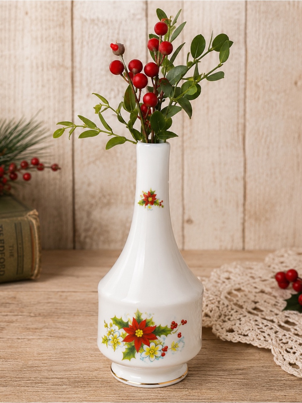 Royal Albert Poinsettia Bone China Bud Vase